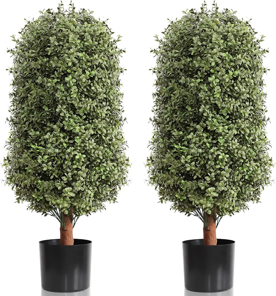 momoplant Artificial Topiary Boxwood Tree 35Inch - 3 ' -2 Pack Faux Shrub Fake Trees Home Decor f... | Amazon (US)