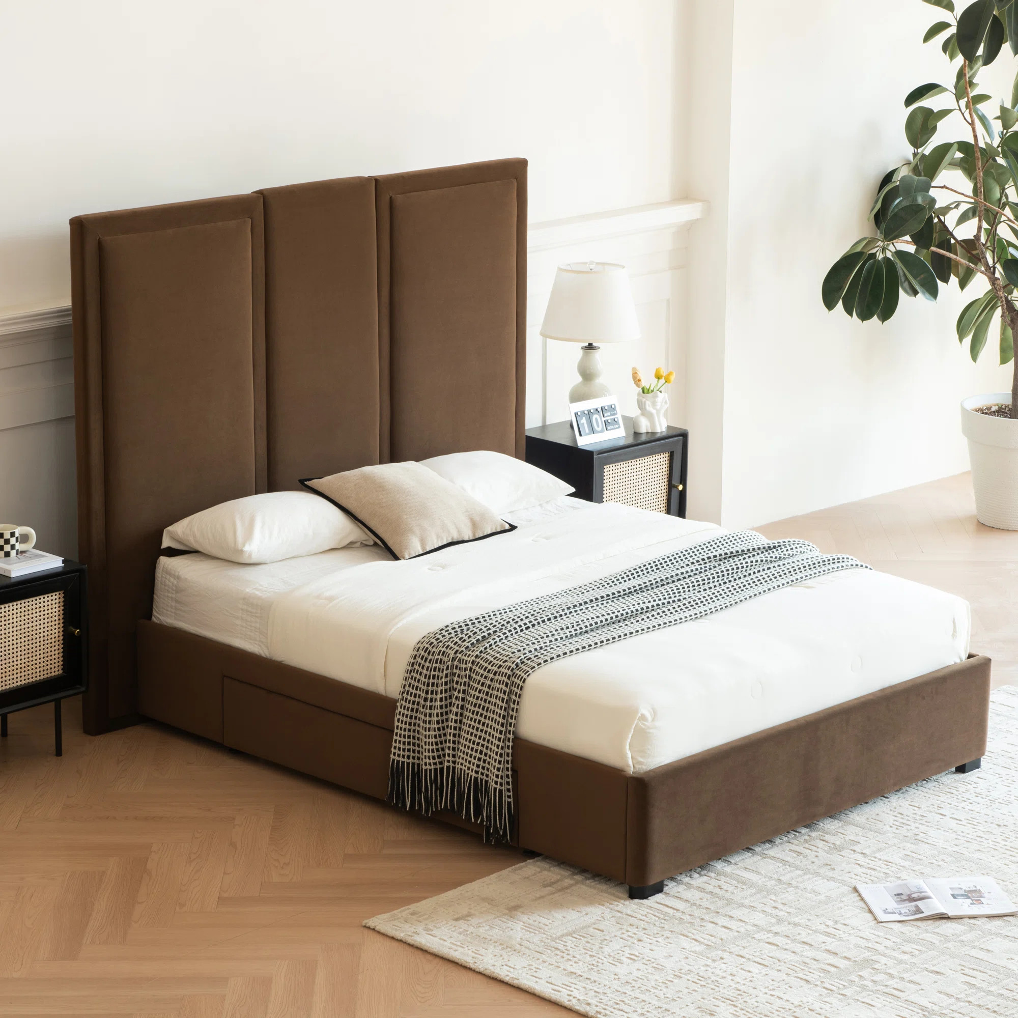 Ebern Designs Morghen Upholstered Platform Bed With Extra High Headboard And 2 Extra Large Capaci... | Wayfair North America