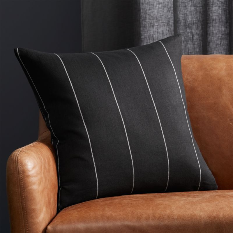 20" Pinstripe Black Linen Modern Throw Modern Throw Pillow with Feather-Down Insert + Reviews | C... | CB2