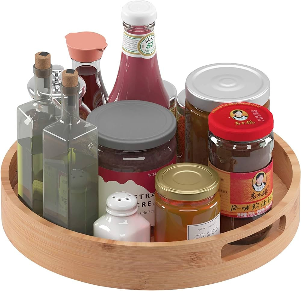 Homerays 12 Inch Lazy Susan Organizer, Kitchen Rotating Spice Rack, Bamboo Lazy Susan with Double... | Amazon (US)