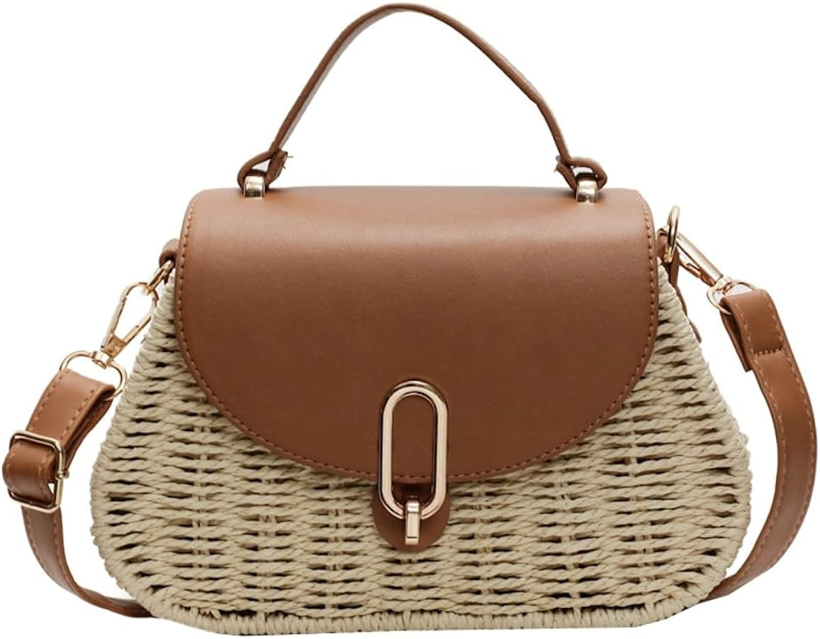 Women's Straw Beach Handbag Summer Travel Fashion Shoulder Crossbody Bag Purse Woven Top Handle B... | Amazon (US)
