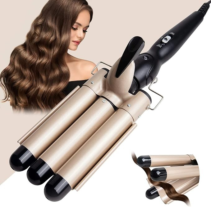 3 Barrel Curling Iron Wand Dual Voltage Hair Crimper Temperature Adjustable 25mm Hair Crimper ，... | Amazon (US)
