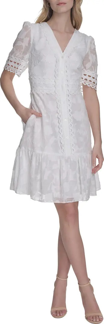 Eliza J Short Sleeve Floral Burnout Shirtdress | Nordstrom | Nordstrom