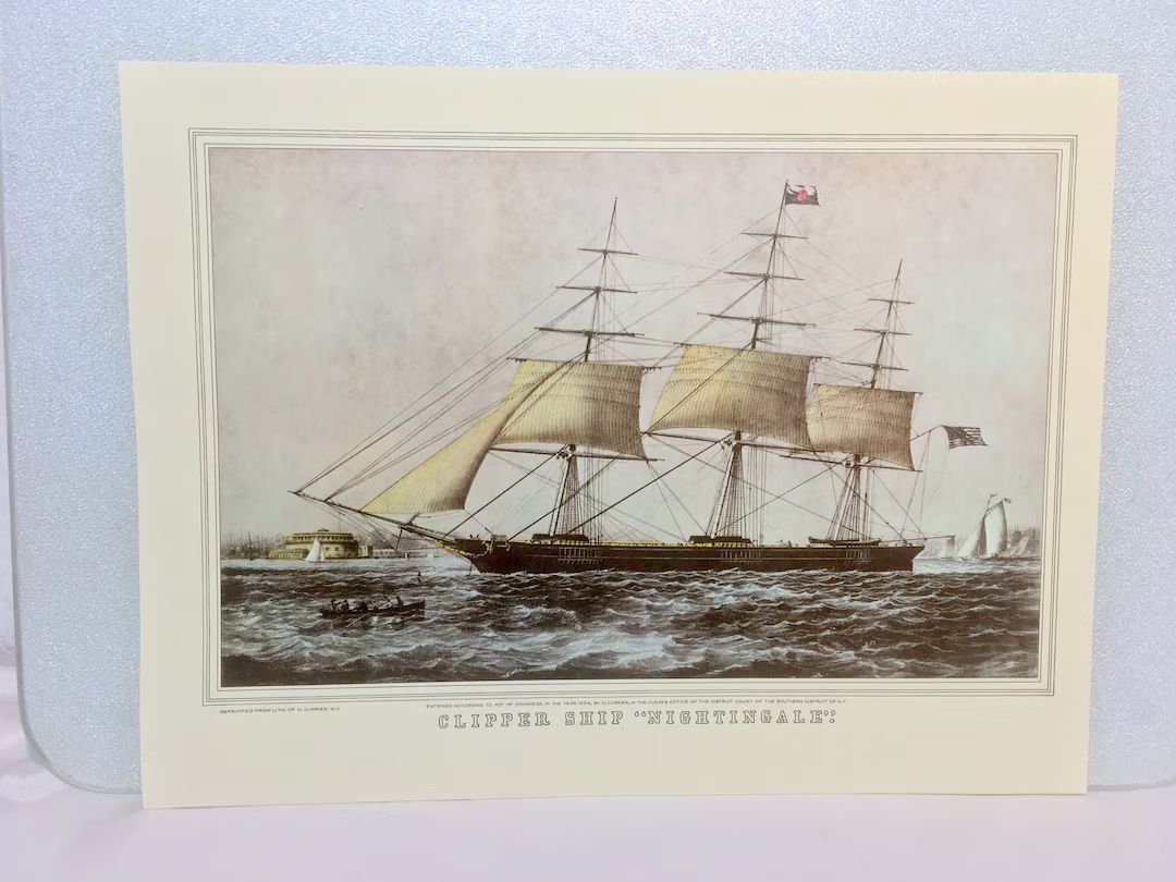 CURRIER & IVES Art Print Clipper Ship Nightingale Boat at Sea Medical Ship in 1800s Vintage 1952 ... | Etsy (US)