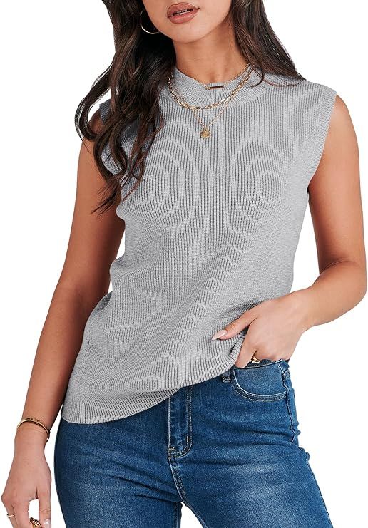 ANRABESS Women's Mock Neck Knit Sweater Vest Casual Sleeveless Summer Trendy Ribbed Pullover Tank... | Amazon (US)