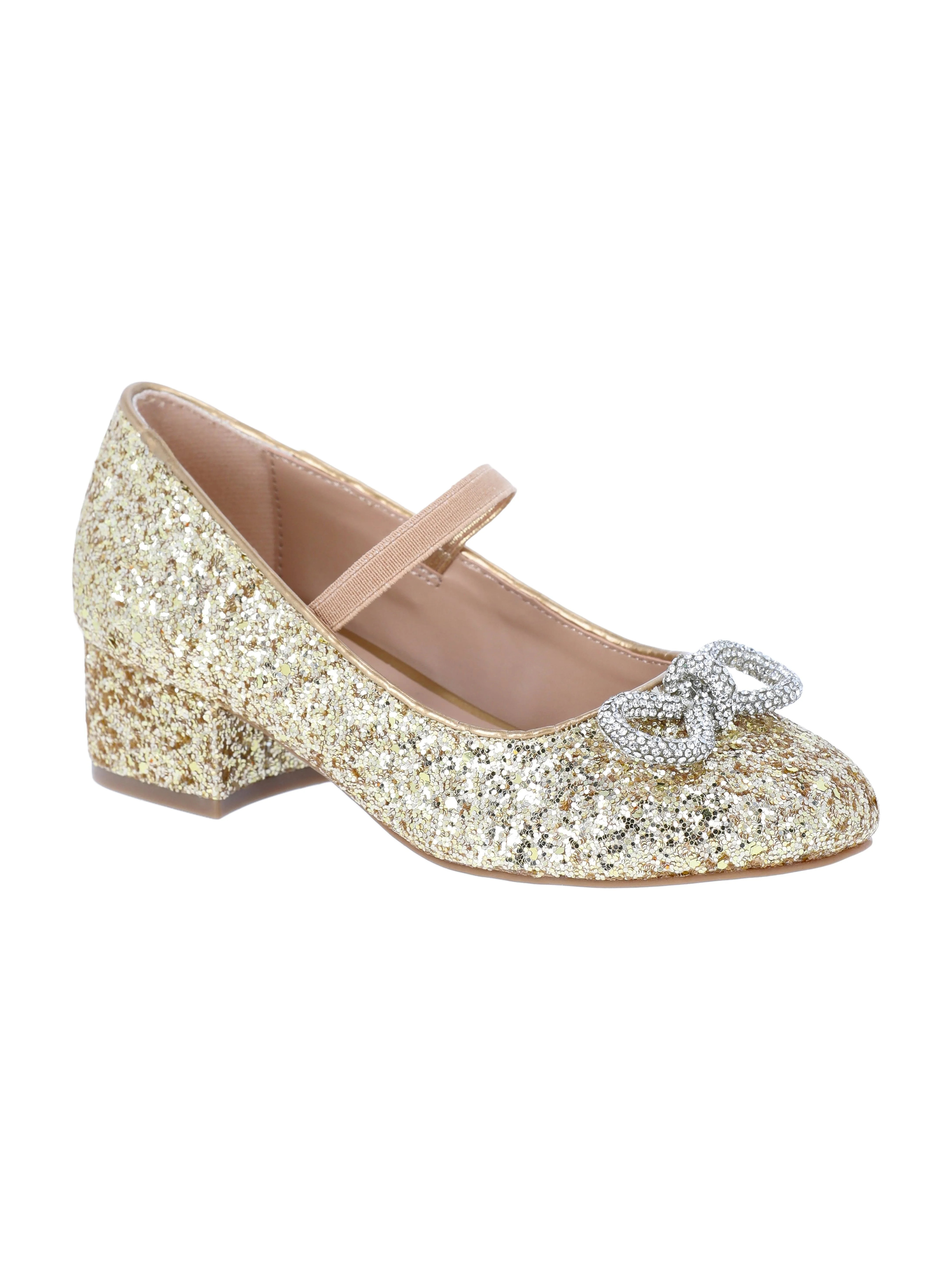 Wonder Nation Little Girls & Big Girls Rhinestone Bow Dress Heel Shoes | Walmart (US)