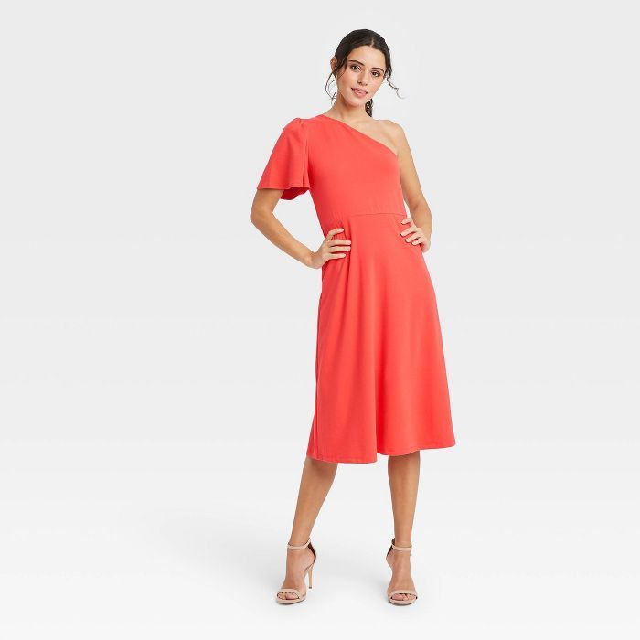 Women's One Shoulder Puff Short Sleeve Dress - Who What Wear™ | Target