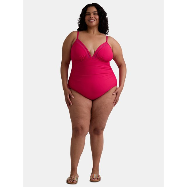 Time and Tru Women’s and Women’s Plus Mesh Inset One Piece Swimsuit, Sizes XS-3X | Walmart (US)