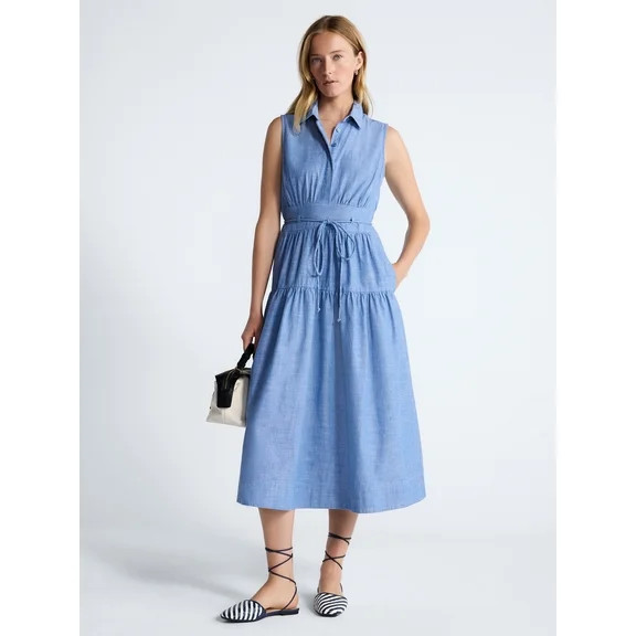 Free Assembly Women's and Women's Plus Sleeveless Cotton Maxi Shirtdress with Belt, Sizes XS-4X | Walmart (US)