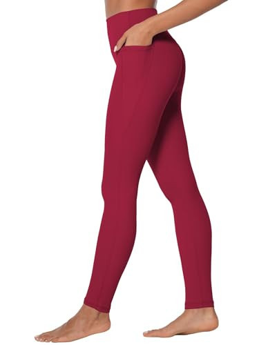 Sunzel Sunzfly High Waist Yoga Pants with Pockets, Workout Leggings for Women Tummy Control, No Front Seam Yoga Leggings 28" Scarlet Red Large | Amazon (US)