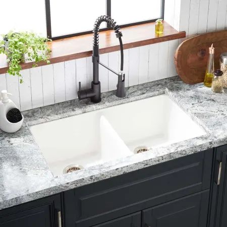 Totten 33" Drop In or Undermount 50/50 Double Basin Granite Composite Kitchen Sink | Build.com, Inc.