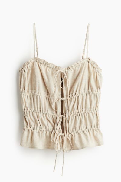 Drawstring-detail Camisole Top - Sweetheart Neckline - Sleeveless - Light beige - Ladies | H&M US | H&M (US + CA)
