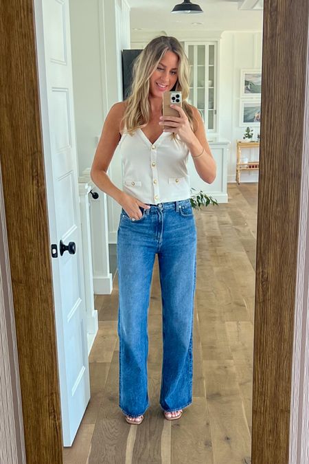 Fave wide leg jeans and love this J. Crew top

#LTKover40