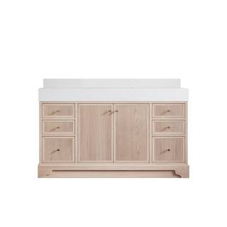 Manhattan Oak 60 in. W x 22 in. D x 36 in. H Single Sink Bath Vanity in White Oak with 5" White Q... | The Home Depot