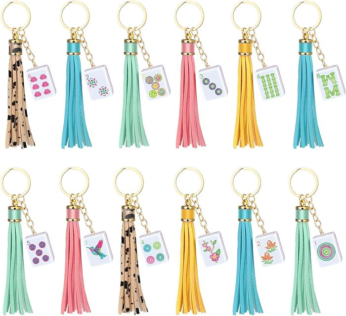 Liliaafar 12 Pcs Mahjong Keychain with Tassel Funny Acrylic Mahjong Tile Keychain Gifts for Party... | Amazon (US)