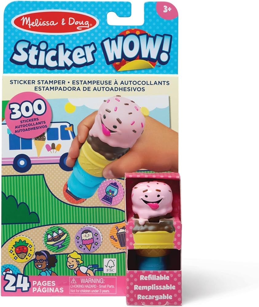 Melissa & Doug Sticker WOW!™ 24-Page Activity Pad and Sticker Stamper, 300 Stickers, Arts and Crafts Fidget Toy Collectible Character – Ice Cream - FSC Certified | Amazon (US)