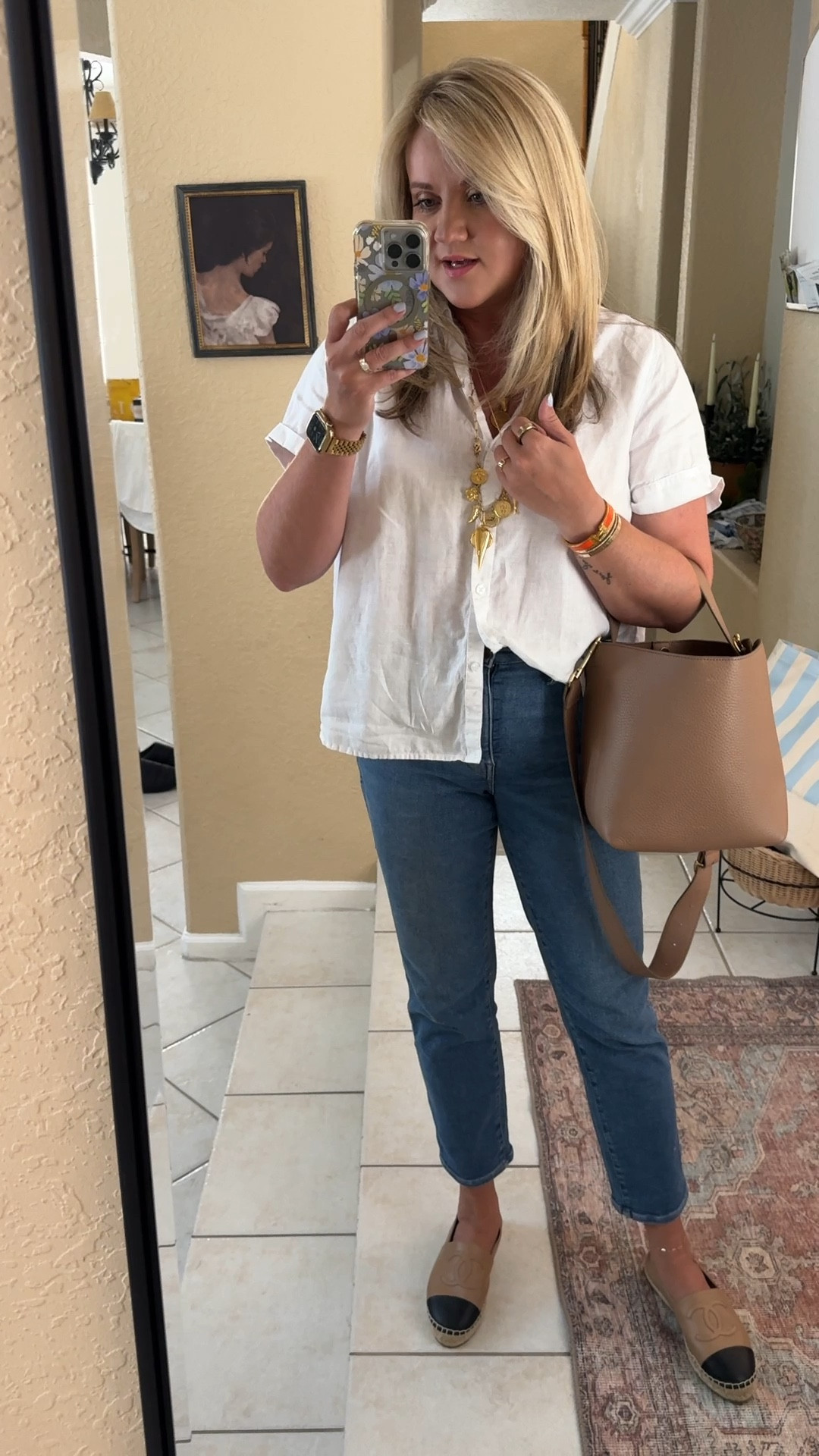 Outfit Diary // July 3, 2024

Fish necklace is James Michelle
Shark Tooth necklace is Atolea
Coin Necklace is custom by Jane Pope
Bracelets: Hermes, Regular and skinny Cartier love bracelets, and diamond bangle is Marthaler Jewelry located in Asheville, NC

Rings: Oura Ring, “Oui” ring is James Michelle, Wedding band is Cartier, and engagement ring is Marthaler Jewelry

#LTKStyleTip #LTKMidsize #LTKShoeCrush