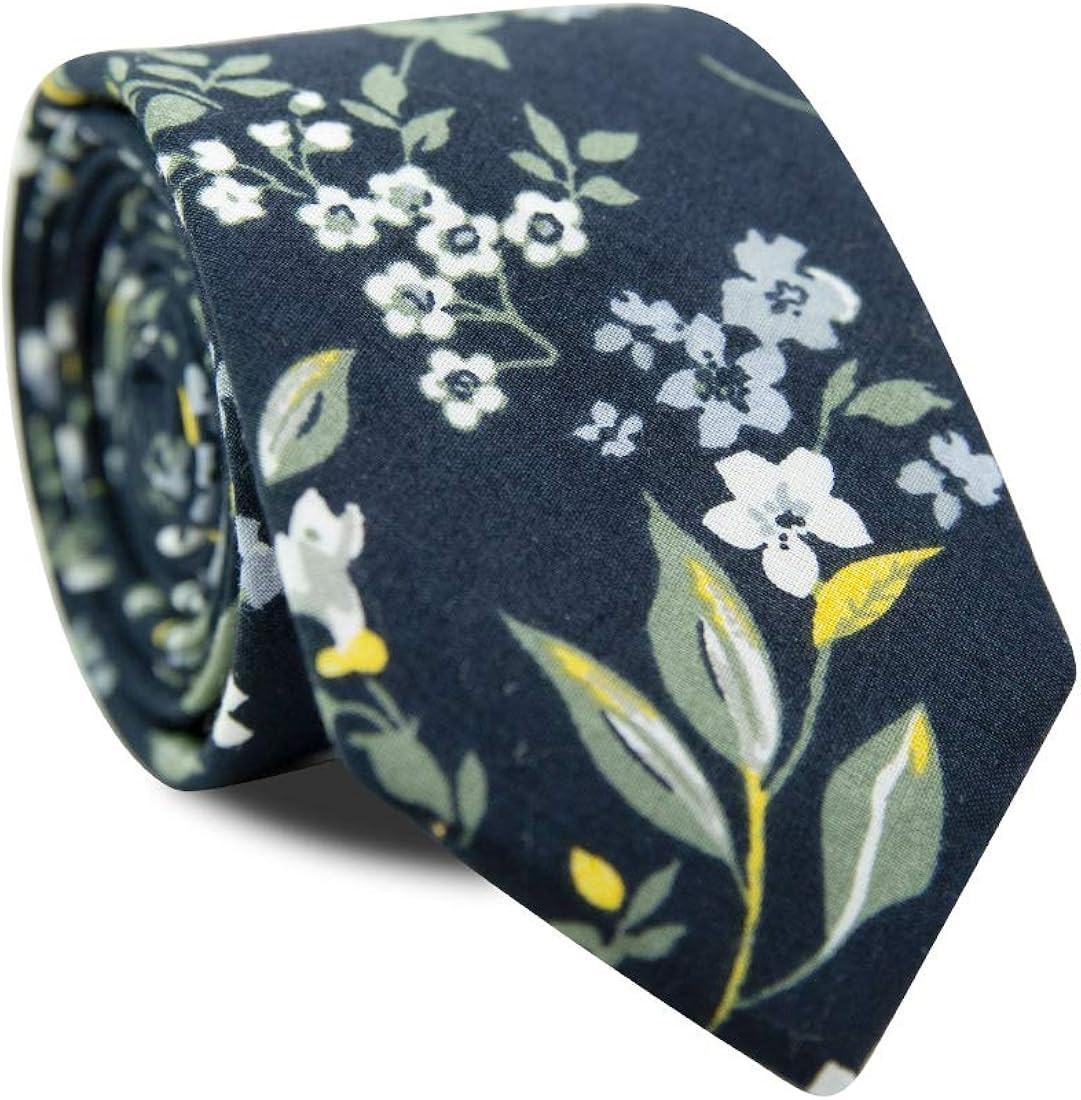 DAZI Men's Skinny Tie Floral Print Cotton Necktie, Great for Weddings, Groom, Groomsmen, Missions, D | Amazon (US)