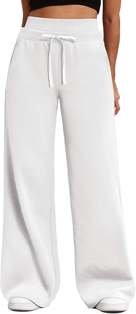 HeSaYep Women's Wide Leg Sweatpants Double Waisted Fleece Baggy Sweat Pants with Pockets | Amazon (US)