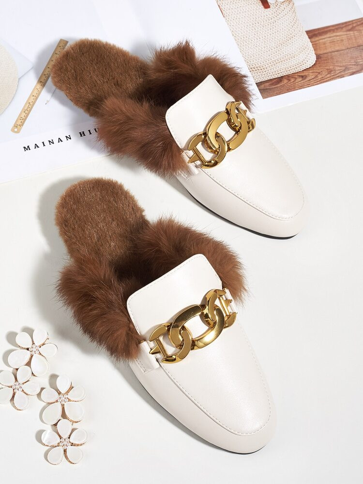 Chain Decor Plush Inside Mules | SHEIN