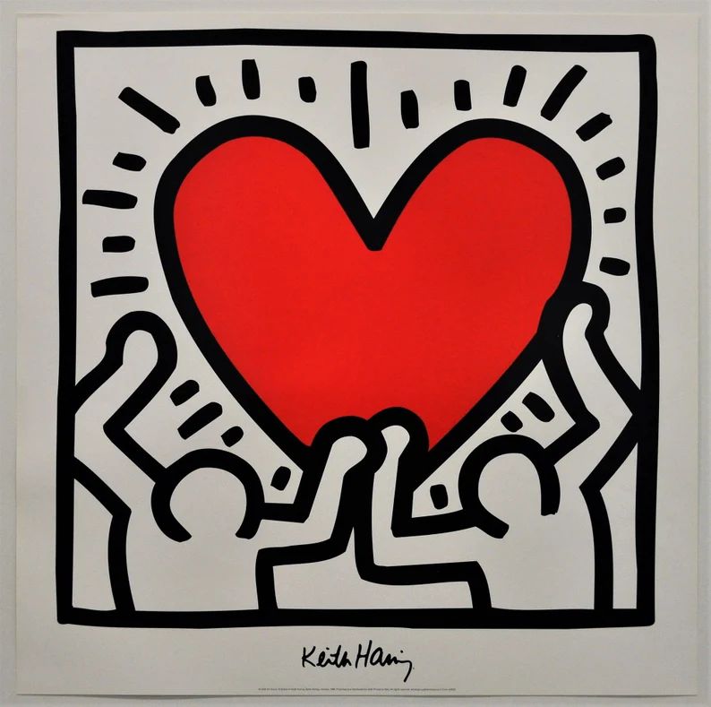 KEITH HARING  Red Heart Original vintage Poster  | Etsy | Etsy (US)