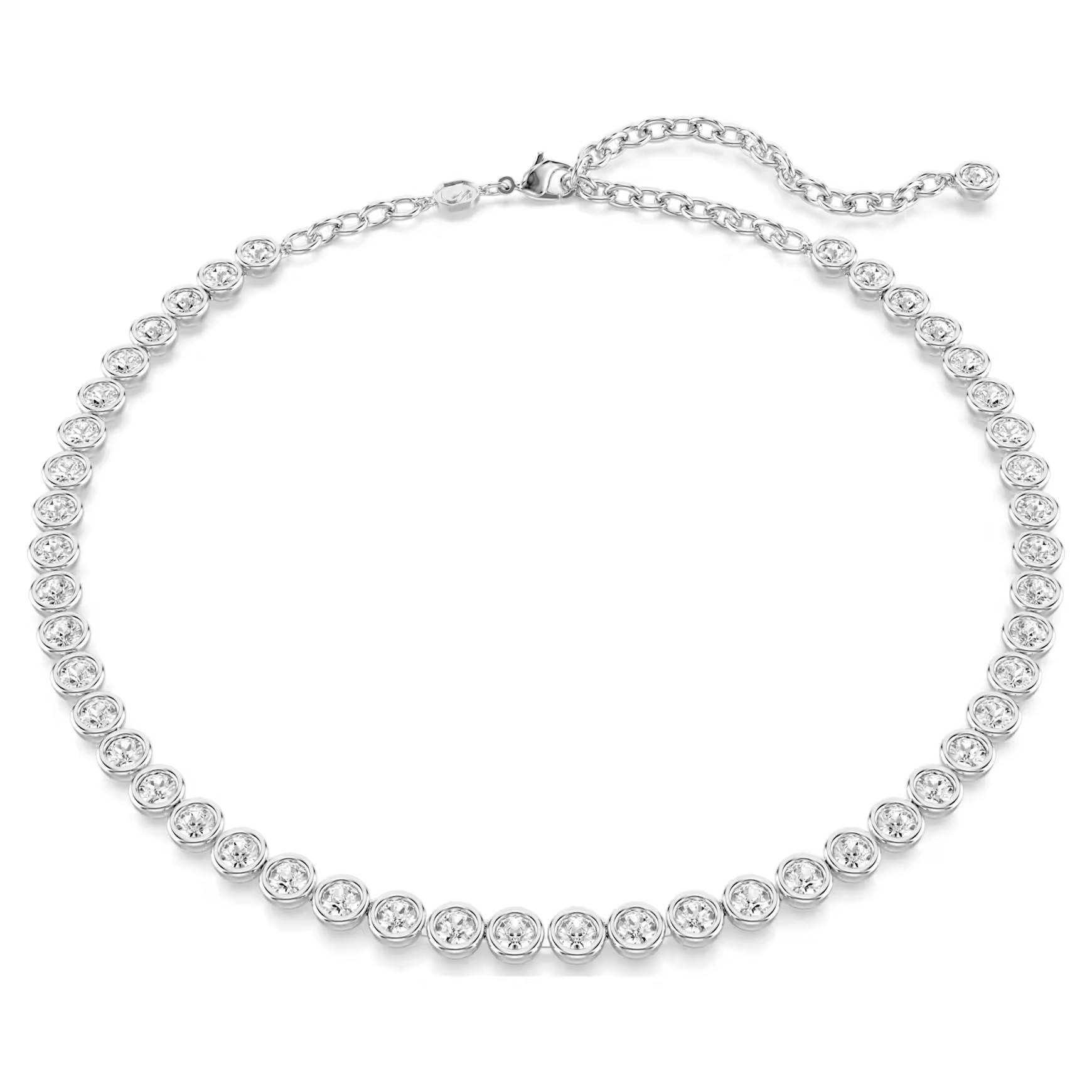 Imber Tennis necklace, Round cut, White, Rhodium plated by SWAROVSKI | SWAROVSKI