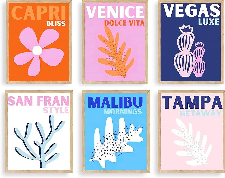 HOSUM ART Preppy Room Decor Aesthetic Hot Travel Canvas Wall Art for Teen Girls Bedroom Pink Coll... | Amazon (US)