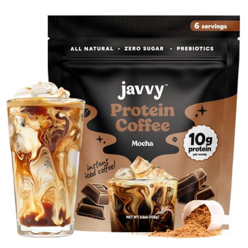 Javvy Mocha Protein Iced Coffee - Premium Whey Protein & Instant Iced Coffees - 100% Natural Cold Brew Coffee - Zero Artificial Flavors & Sweeteners, 105 mg Caffeine Per Serving, 6 Servings | Amazon (US)