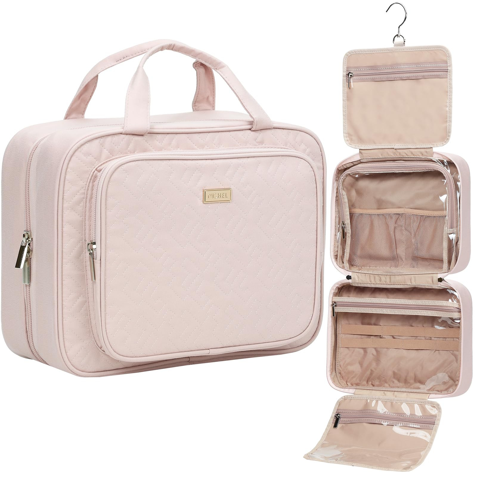 NISHEL Travel Toiletry Bag for Women Large Capacity, Makeup Essentials Organizer, Hanging Case fo... | Amazon (US)