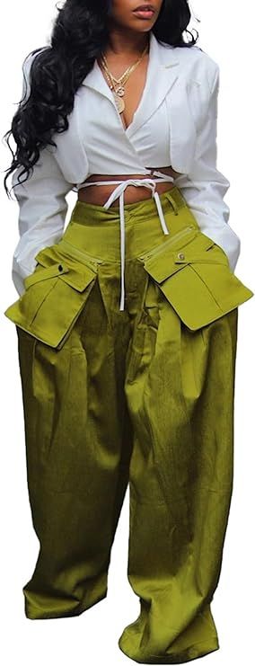 DINGANG High Waisted Wide Leg Cargo Pants Women Flowy Casual Pants with Zippers Pockets | Amazon (US)