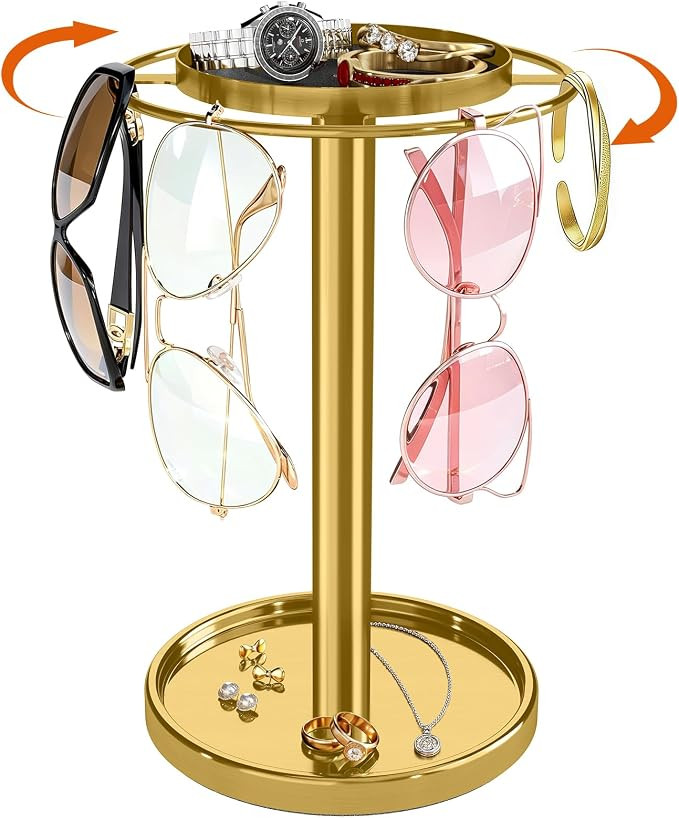 360° Rotating Sunglasses Organizer, Stainless Steel Glasses Holder Stand with Organizer Tray, Ey... | Amazon (US)
