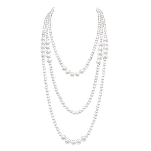 Long Pearl Necklace for Women 69" White Faux Pearl Beads Strand Layered Necklace | Amazon (US)