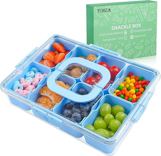 Snackle Box Container, Dishwasher Safety - Divided Serving Tray with Lid and Handle, Charcuterie ... | Amazon (US)