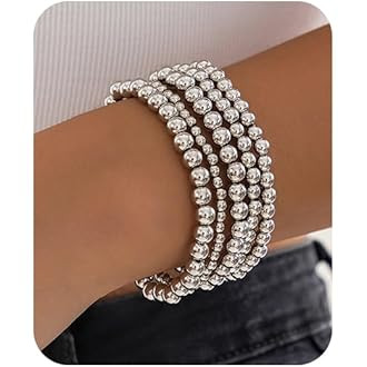 doubgood Gold Bracelets for Women, 5 Piece 14K Gold Plated Bracelet Stack Beaded Ball Jewelry Set... | Amazon (US)