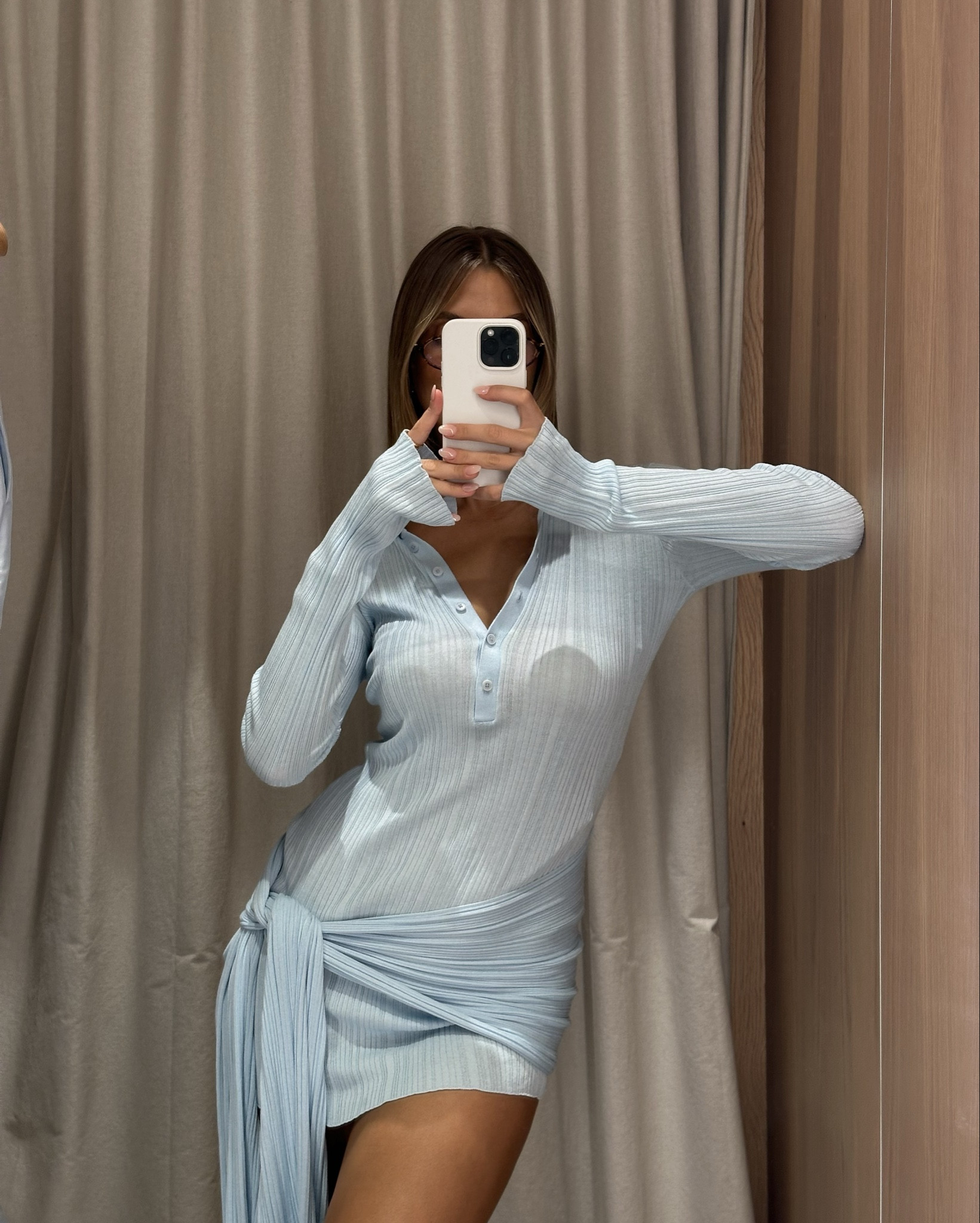Tried on Venroy’s newest arrivals! So in love with the powder blue! I took home the little knit top and stripe beach robe 🩵