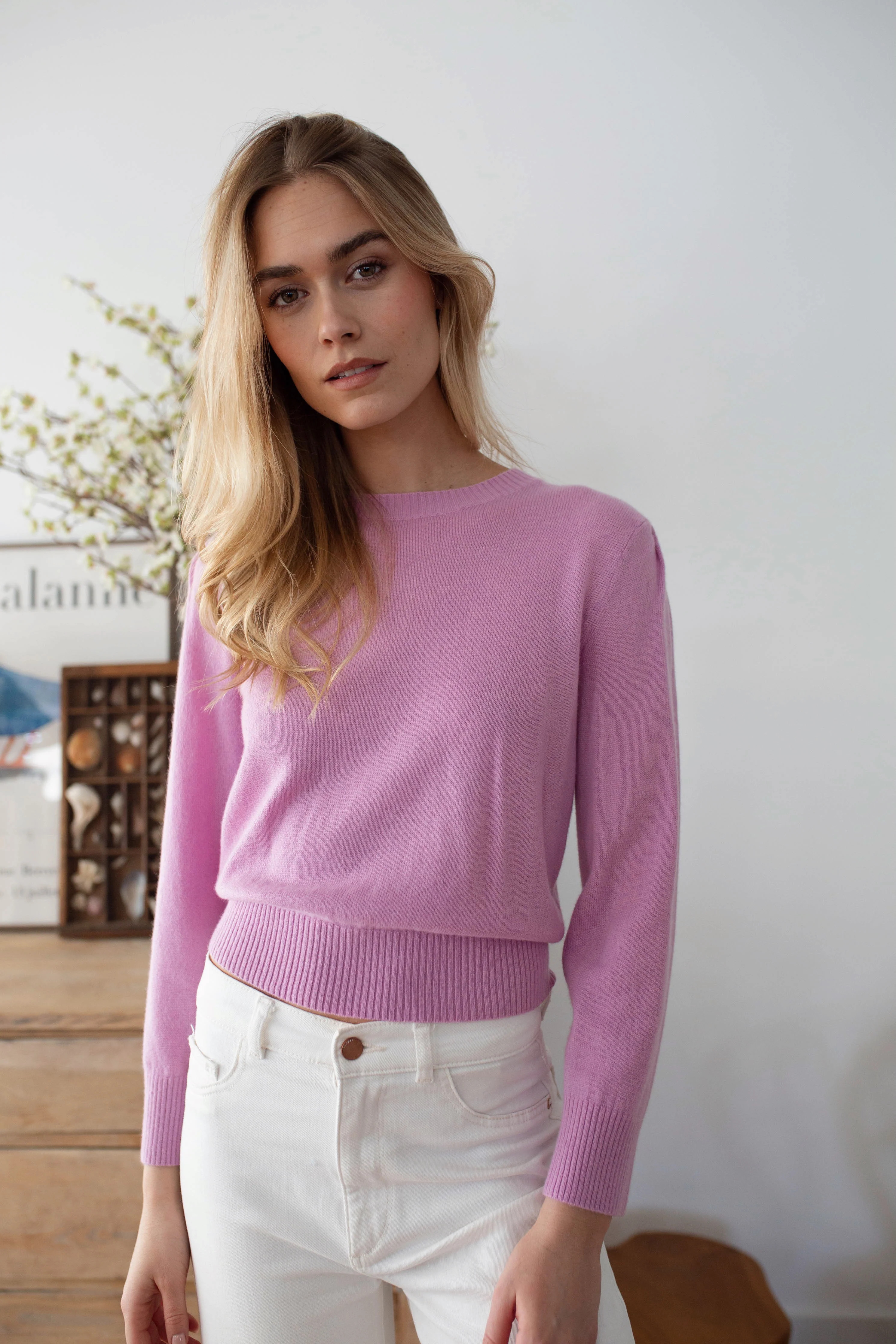 Puff Sleeve Crewneck Sweater - Lilac | Marea