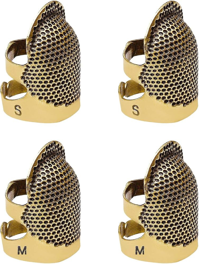4 Pack Sewing Thimble Finger Protector, Adjustable Finger Metal Shield Protector Pin Needles Sewi... | Amazon (US)