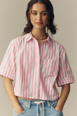 Merritt Short-Sleeve Cropped Buttondown Shirt by Maeve | Anthropologie (US)