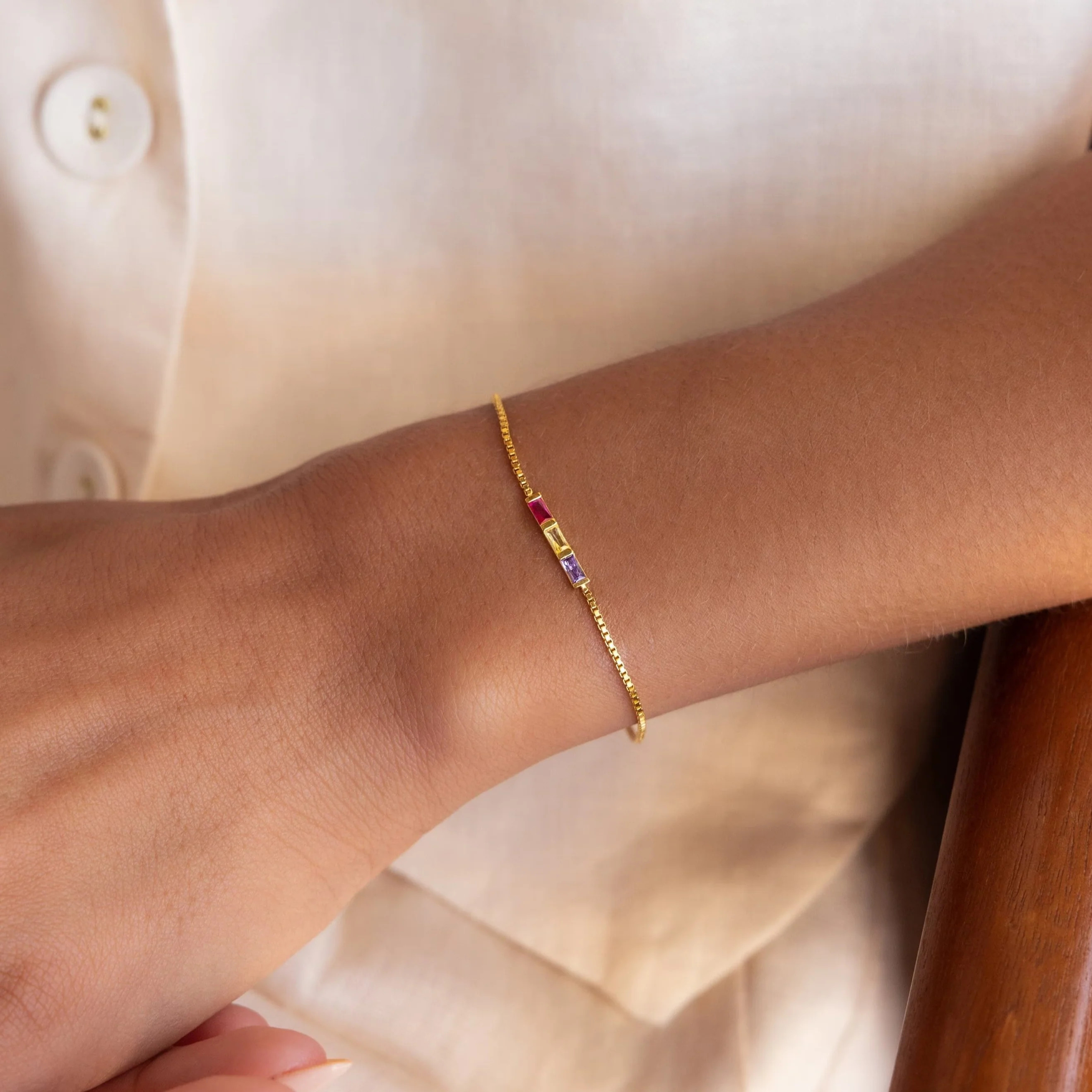 Multiple Baguette Birthstone Bracelet | Caitlyn Minimalist