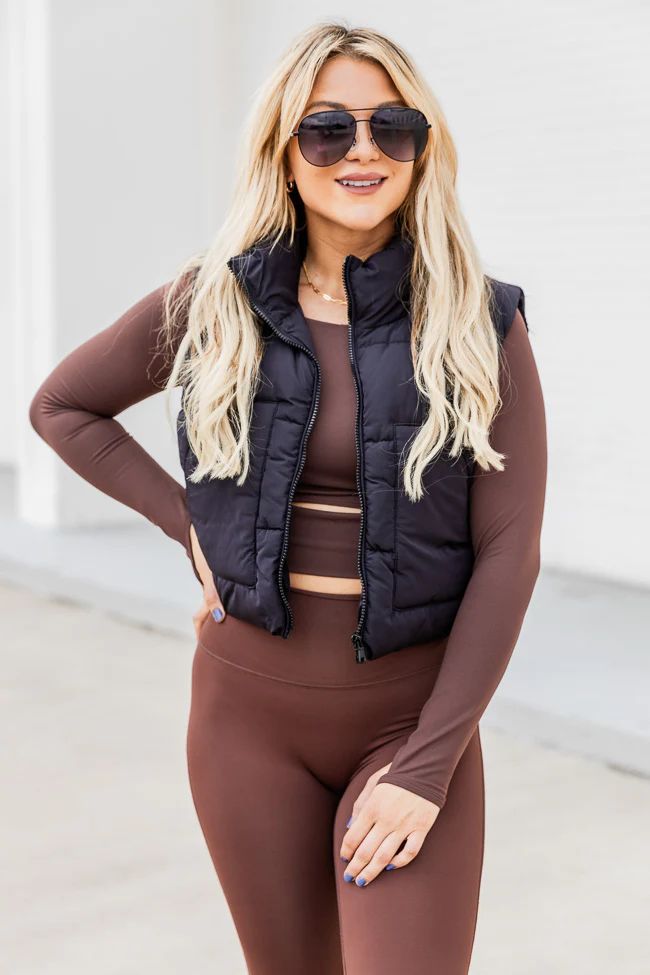Work It Out Black Cropped Puffer Vest | Pink Lily