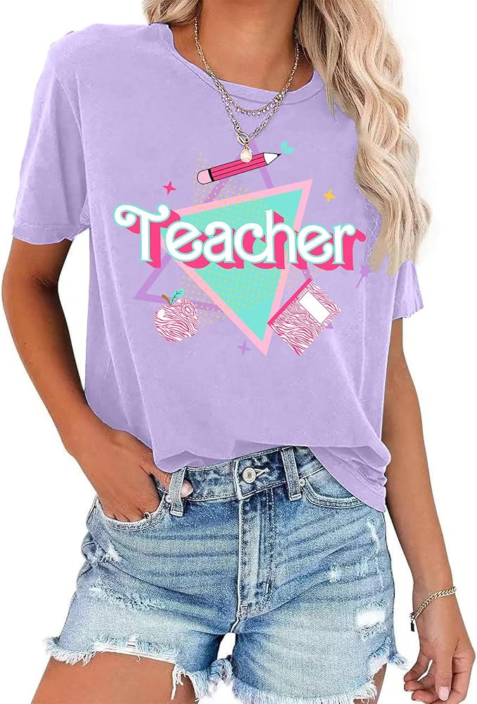 Teacher Shirts for Women 80s 90s T Shirts teacher outfits Kindergarten Teacher Gift Casual Short ... | Amazon (US)