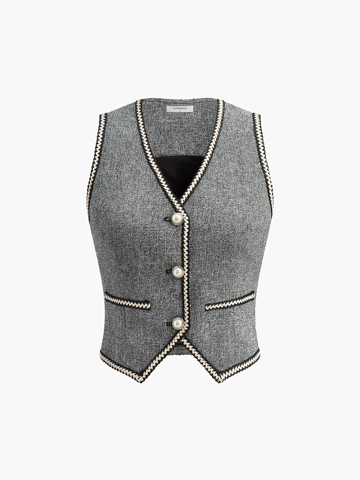 Pearl Button Split Crop Vest | Commense