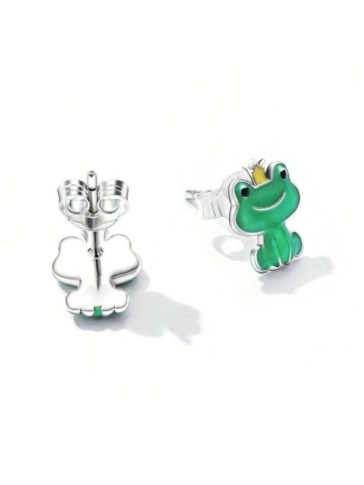 1 Pair Of New Cute Frog Prince Stud Earrings, Fun Cartoon Animal Earrings Suitable For Men And Wo... | SHEIN