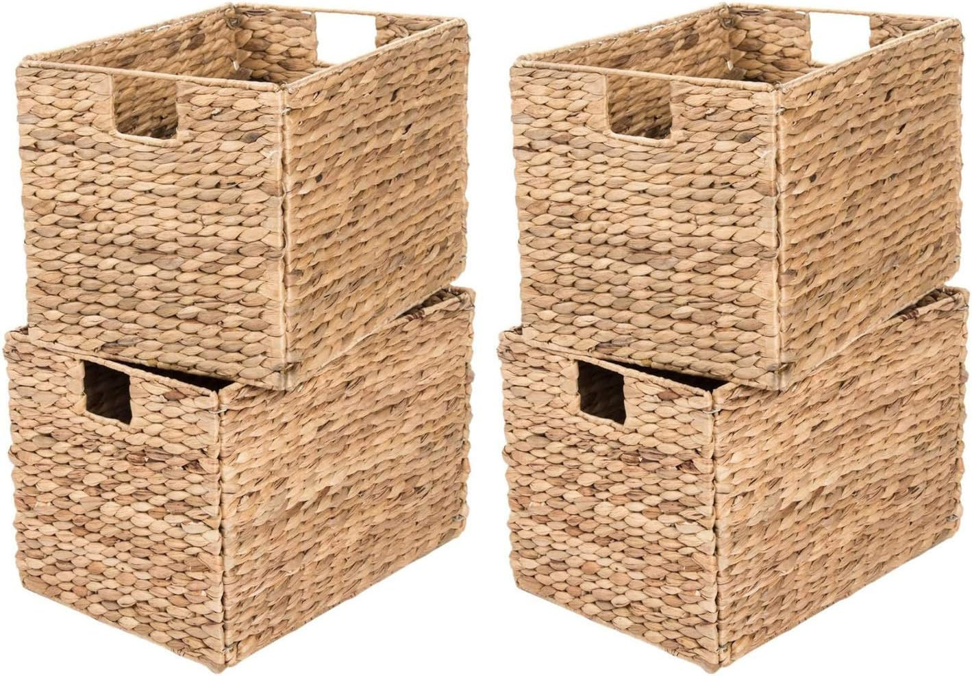 Westerly 4 Decorative Hand-Woven Small Water Hyacinth Wicker Storage Basket, 13x11x11 Perfect for... | Amazon (US)