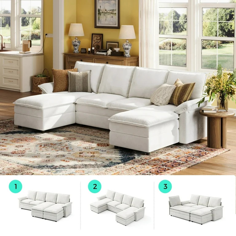 Linsy Home 115" Cloud Sectional Couches for Living Room, U-Shaped Sectional Sofa with Double Chai... | Walmart (US)