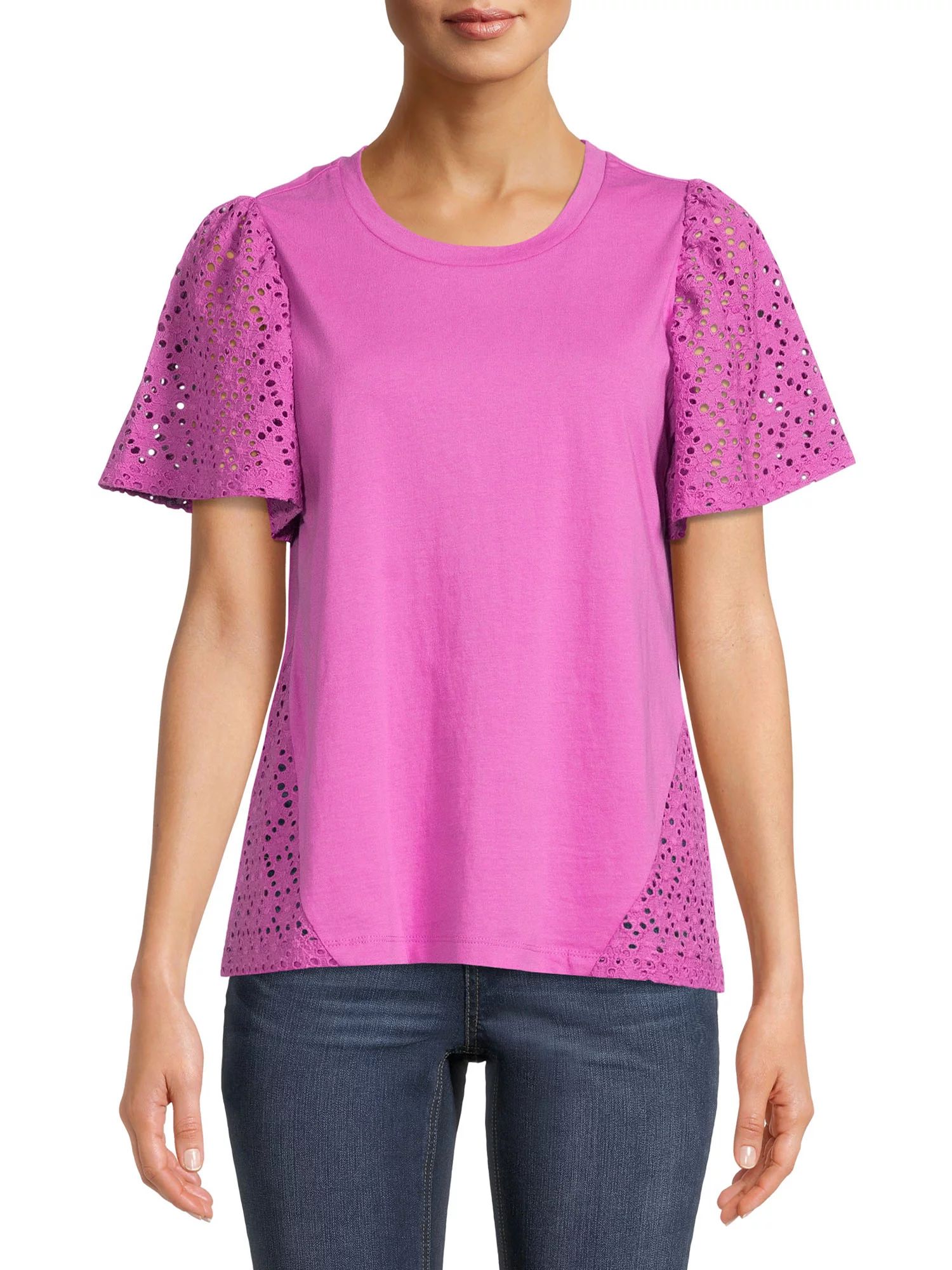 Time and Tru Women’s Eyelet Sleeve Knit Top | Walmart (US)