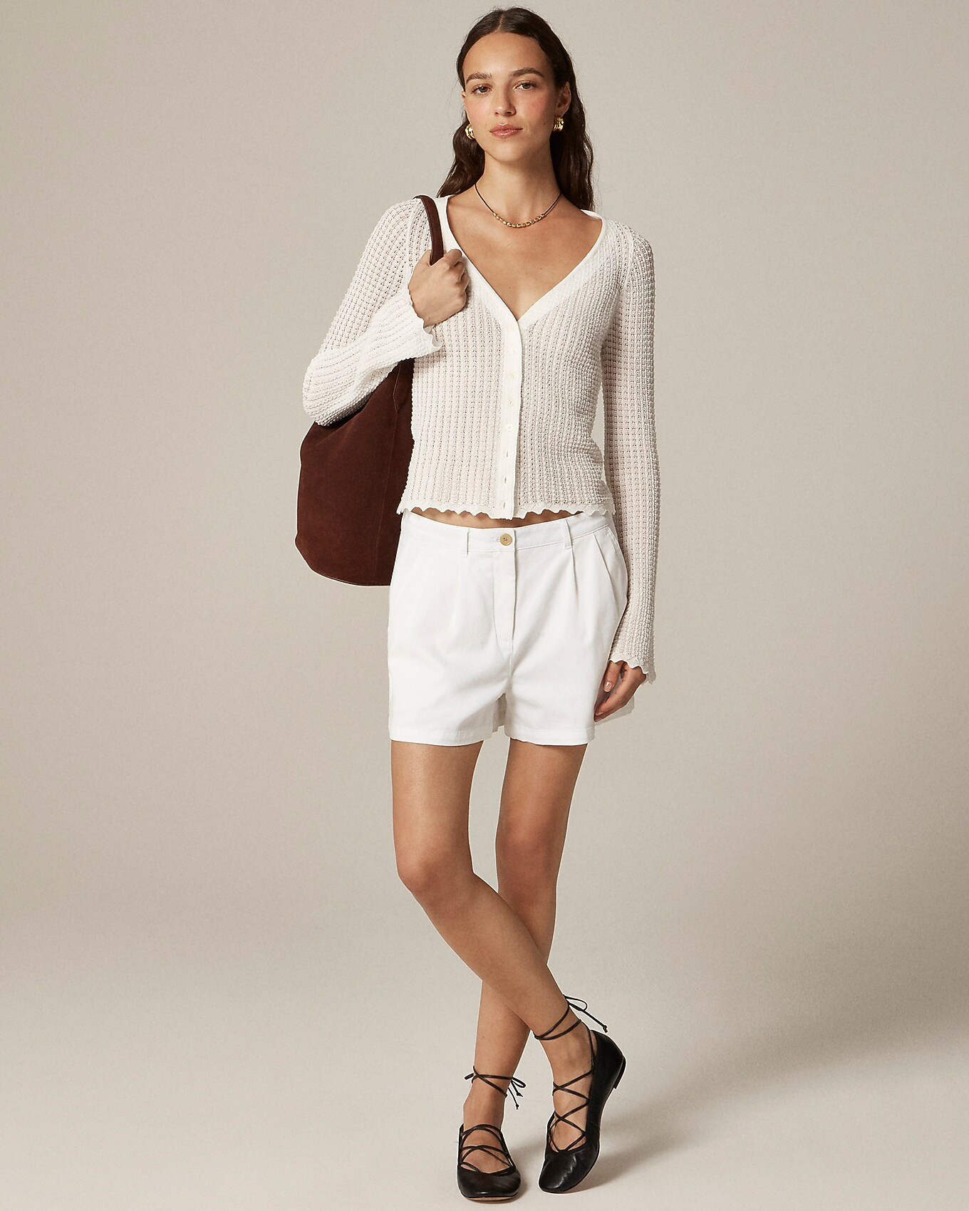 Scallop-trim cardigan top | J. Crew US
