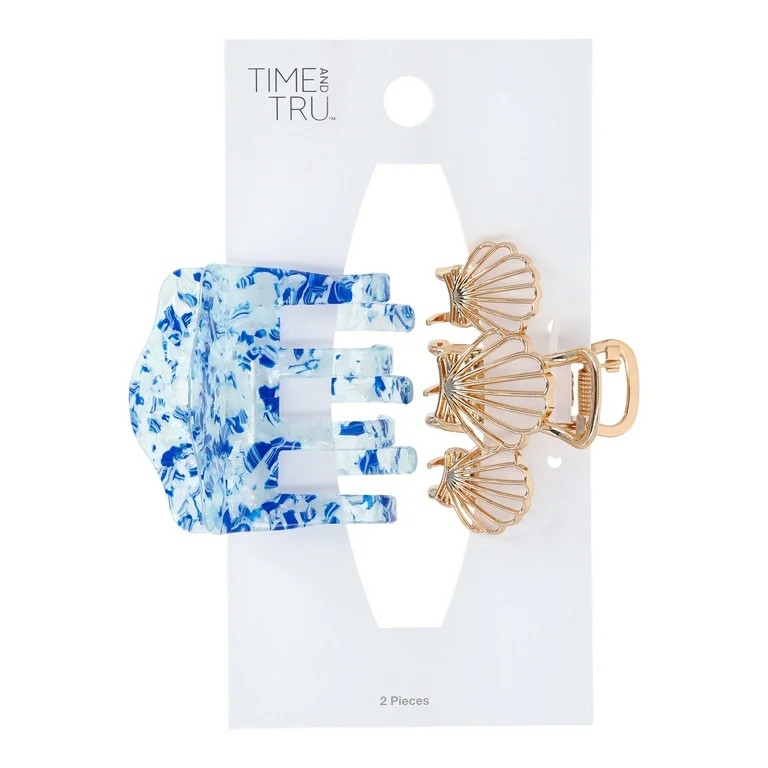 Time and Tru Women's Mixed Metal and Acrylic Claw Clip Set, 2-Piece | Walmart (US)
