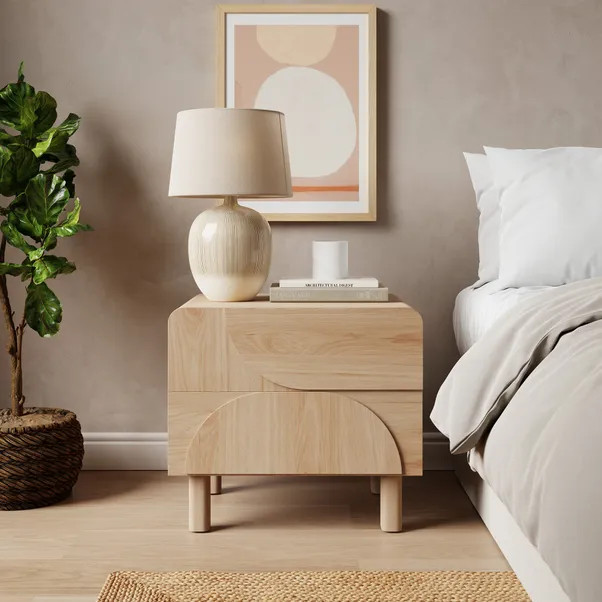 Aldo 2 Drawer Bedside Table, Light Oak | Dunelm (migrated)