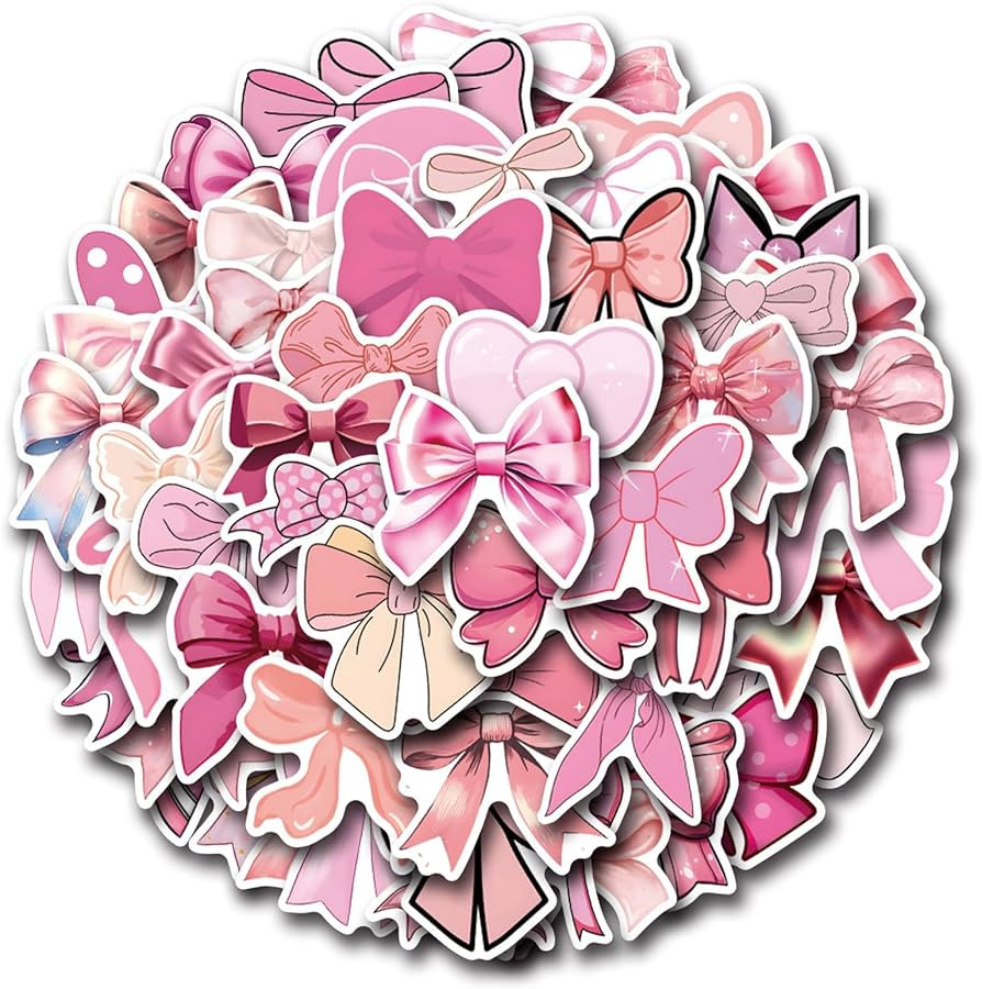 55Pcs Coquette Bows Stickers,Monogram Decal Vintage Aesthetic Stickers,Vinyl Waterproof Pink Bows... | Amazon (US)
